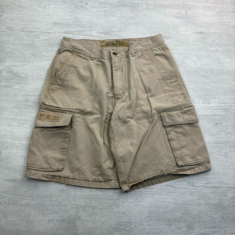 Vintage Old Navy Cargo Shorts Mens 32 Tan Beige Military Heavy Canvas Utility